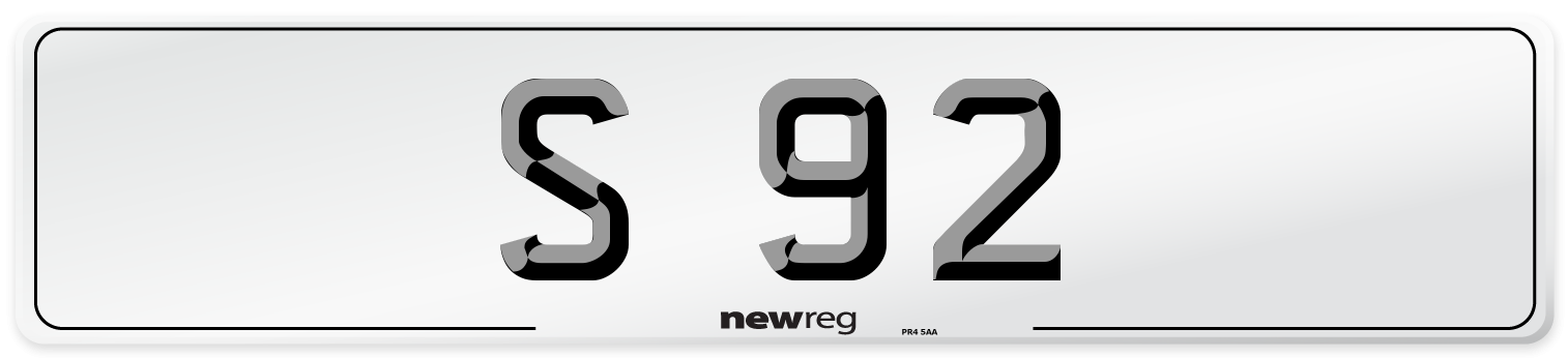 S 92 Number Plate from New Reg